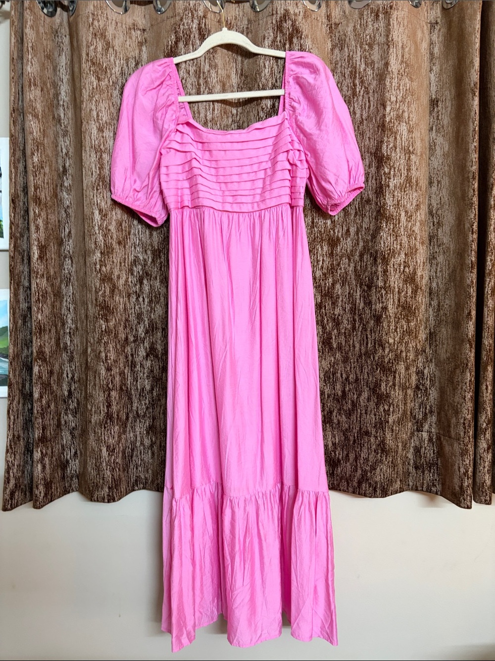 Bubble gum Pink Puff Sleeve Maxi Dress